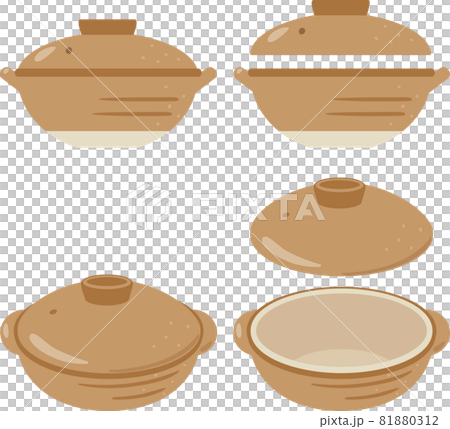 蓋を開けた土鍋と蓋を閉じた土鍋のイラスト素材 [81880312] - PIXTA