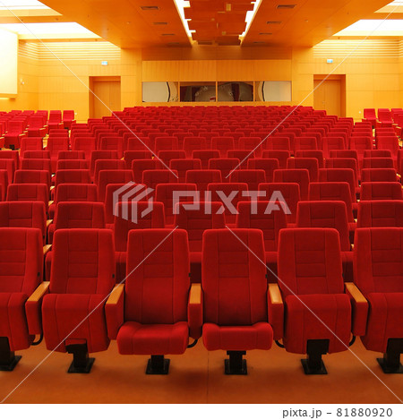 Modern cinema hall empty and red comfortable seats Modern cinema hall empty and red comfortable seats 81880920