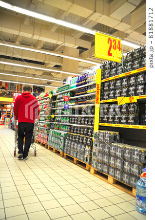 Carrefour supermarket chain, market corridors and products, beverage section, Maltepe Istanbul Turkey March 26 2011 81881712