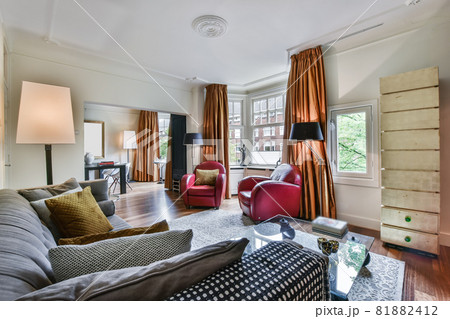 Interior of bright living room with stylish furniture 81882412