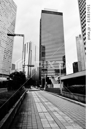 モノクローム 新宿高層ビル街 銀色の道コロナウィルス対策 暗い世相 東京都庁前 林立するビルと曇空 モノクローム 新宿高層ビル街 銀色の道コロナウィルス対策 暗い世相 東京都庁前 林立するビルと曇空 81883491