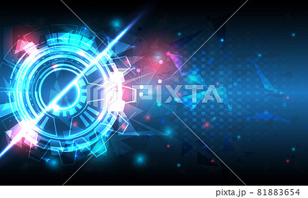 Futuristic Sci-Fi glowing HUD circle element. Abstract hi-tech background. Hologram polygon particle of head-up display interface. Virtual reality technology of computer cyber, machine and engineer 81883654
