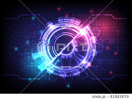 Futuristic Sci-Fi glowing HUD circle element. Abstract hi-tech background. Hologram particle of head-up display interface. Virtual reality technology of computer cyber, machine and engineer Futuristic Sci-Fi glowing HUD circle element. Abstract hi-tech background. Hologram particle of head-up display interface. Virtual reality technology of computer cyber, machine and engineer 81883659