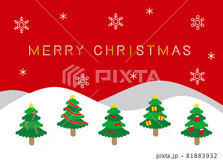 雪山ともみの木のクリスマスカード素材 赤背景 のイラスト素材 8132