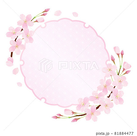 桜の花のベクターフレーム素材［麻の葉文様］ 81884477