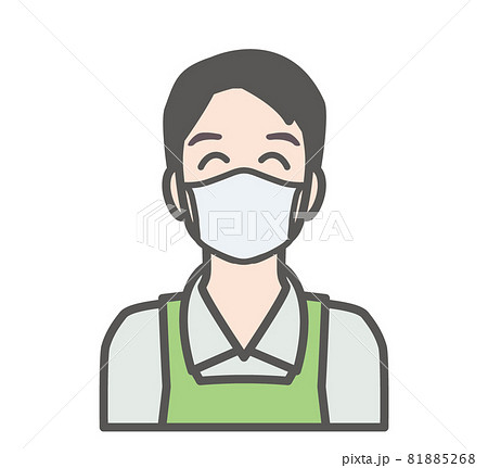 マスク着用で笑顔のスーパー店員の人物アイコン マスク着用で笑顔のスーパー店員の人物アイコン 81885268
