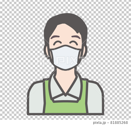 マスク着用で笑顔のスーパー店員の人物アイコン マスク着用で笑顔のスーパー店員の人物アイコン 81885268