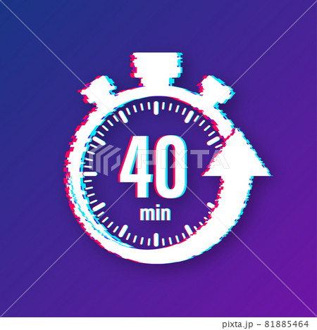 The 40 minutes, stopwatch vector glitch icon. Stopwatch icon in flat style, timer on on color background. Vector illustration. 81885464