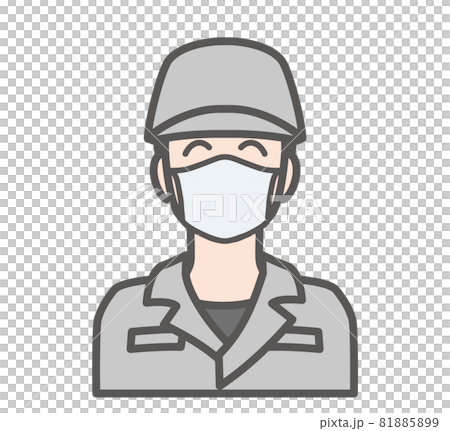 Icon of a smiling manufacturing staff wearing a mask Icon of a smiling manufacturing staff wearing a mask 81885899