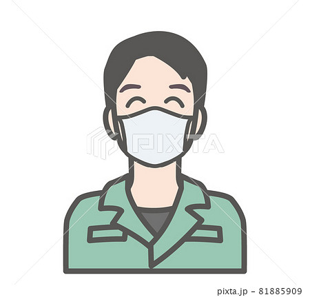 マスク着用で笑顔の製造業スタッフのアイコン 81885909