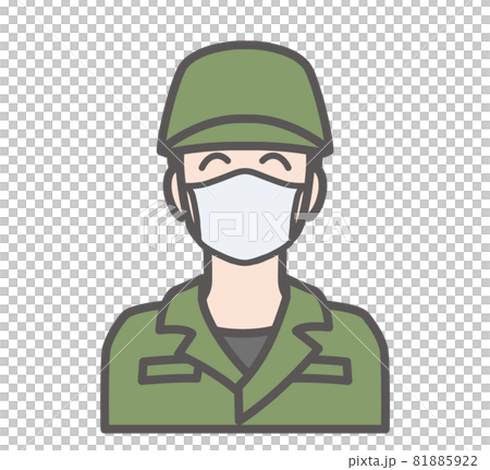 Icon of a smiling manufacturing staff wearing a mask Icon of a smiling manufacturing staff wearing a mask 81885922