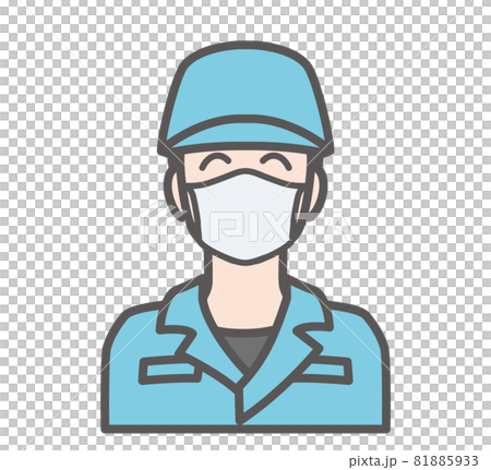 Icon of a smiling manufacturing staff wearing a mask Icon of a smiling manufacturing staff wearing a mask 81885933