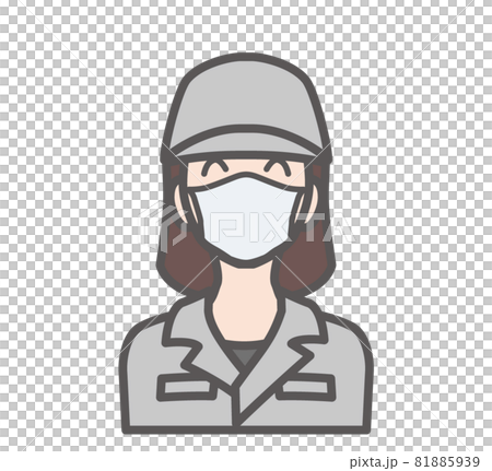 Icon of a smiling manufacturing staff wearing a mask Icon of a smiling manufacturing staff wearing a mask 81885939