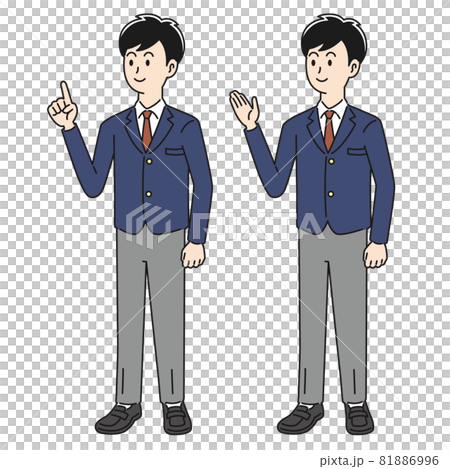 紹介 説明ポーズをする男子高校生のイラスト素材