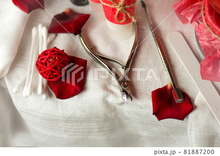 Nail color palette. Manicurist work process. Manicure and nails care. 81887200