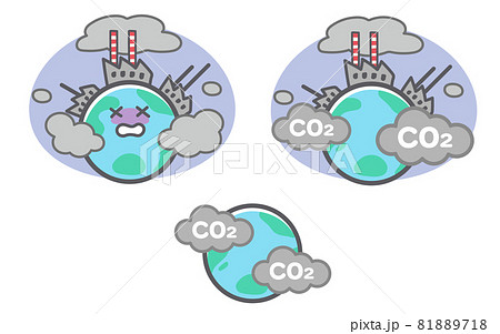 Co2による公害に関する地球のイラストセットのイラスト素材