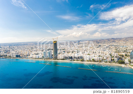 Aerial view on Limassol cityscape with blue sky and seascape Aerial view on Limassol cityscape with blue sky and seascape 81890559