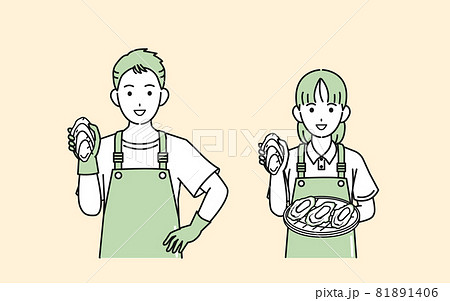漁師　牡蠣　カキ　収穫　男女　イラスト素材 81891406