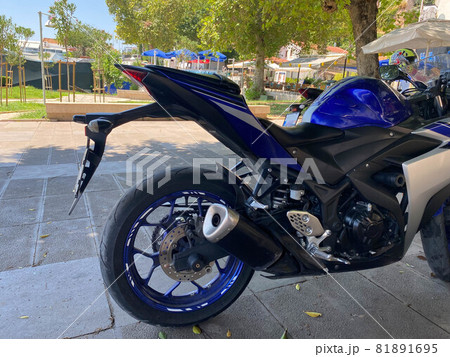 motorcycle rear wheel close up view. Motocross motorcycle rear wheel close up view. Motocross 81891695