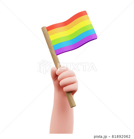 LGBT pride parade poster. Cartoon hand holding flag and celebrating bisexual homosexual transgender 81892062