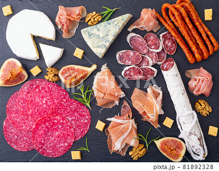 Board with meat, sausages and cheese 81892328