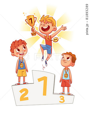 Winner podium. Colorful cartoon characters - Stock Illustration [81893289]  - PIXTA