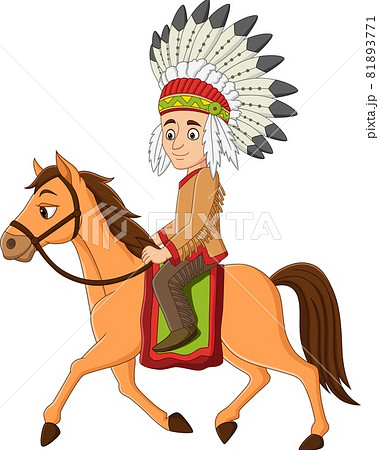 Cartoon indian american riding on a horse Cartoon indian american riding on a horse 81893771
