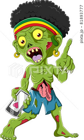 Cartoon Zombie Holding A Phoneのイラスト素材