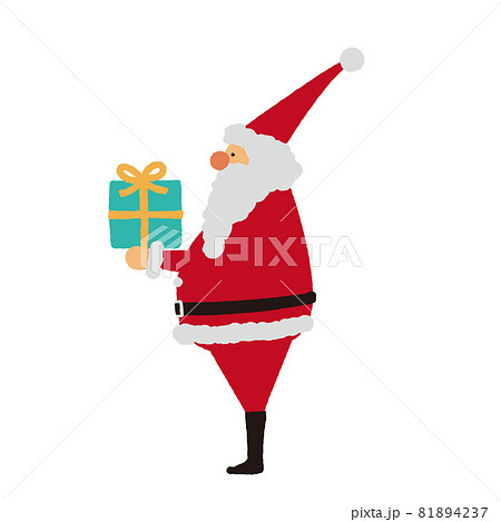 サンタクロースのイラスト プレゼントを差し出すサンタ 横からのイラスト素材