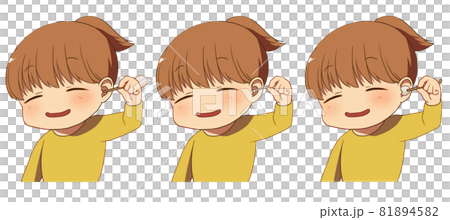 耳かきをする女性（竹・綿棒・梵天セット） 81894582