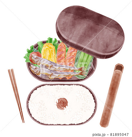 日本のシシャモ弁当手書き水彩風イラストのイラスト素材