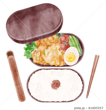 日本の唐揚げ弁当の手描き水彩風イラスト 日本の唐揚げ弁当の手描き水彩風イラスト 81895057