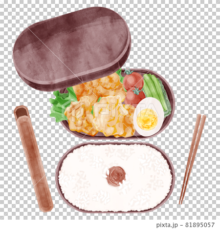 日本の唐揚げ弁当の手描き水彩風イラスト 日本の唐揚げ弁当の手描き水彩風イラスト 81895057