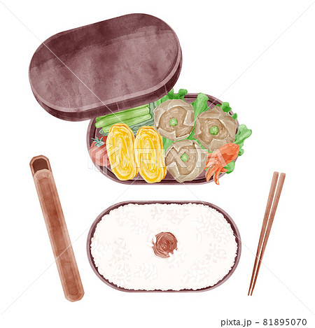 日本の焼売弁当の手描き水彩風イラスト 81895070