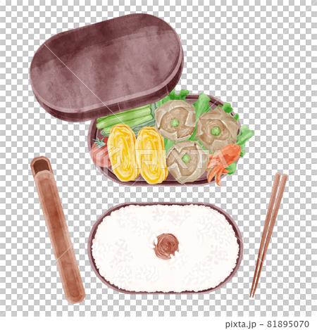 日本の焼売弁当の手描き水彩風イラスト 81895070