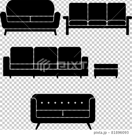 家具 インテリア 白黒 シルエット ソファ セットのイラスト素材