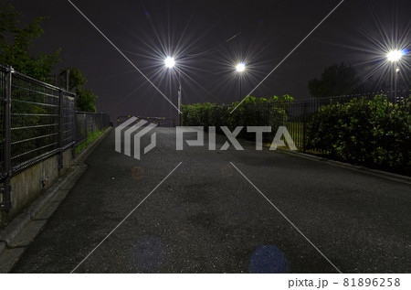防犯・暗い夜道のイメージ　堤防に登る坂道 81896258