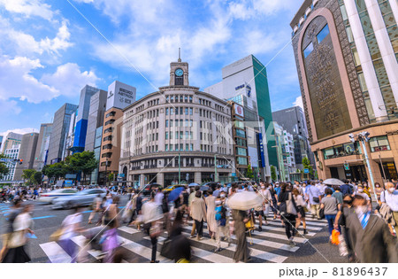 日本の東京都市景観　4度目の宣言下、銀座などを望む（9日、宣言30日まで延長決定）＝9月11日 81896437