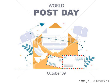 World Post Day Background Which is Celebrated on October 9 with Mail Box, Map, Bird or Letter for Greeting, Poster, Profile Photo. Vector Illustration 81896574