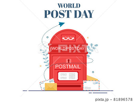 World Post Day Background Which is Celebrated on October 9 with Mail Box, Map, Bird or Letter for Greeting, Poster, Profile Photo. Vector Illustration 81896578
