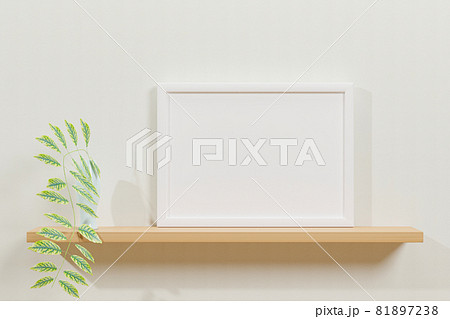 白い壁 白い横向きのa4 A3サイズの額縁 観葉植物 3dレンダリング イラスト のイラスト素材