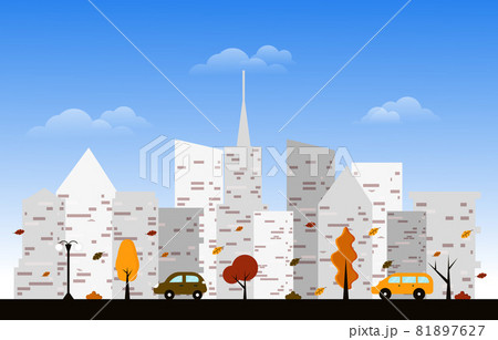 Autumn Fall Season City Street Building Cityscape View Flat Design Illustration 81897627