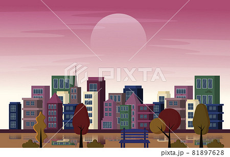 Autumn Fall Season City Park Building Trees Cityscape Flat Design Illustration 81897628