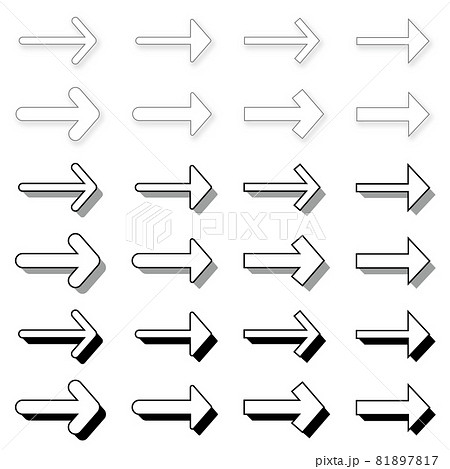色々な種類の影が付いている右向きの矢印セット 81897817