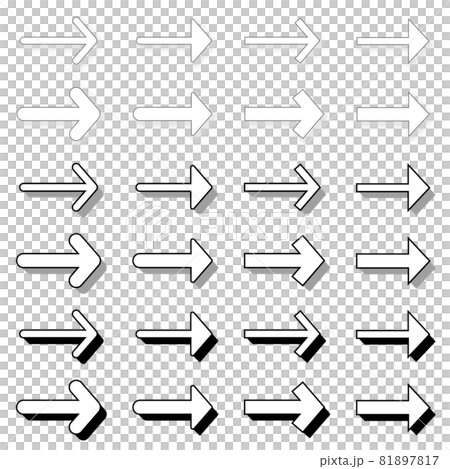 色々な種類の影が付いている右向きの矢印セット 81897817
