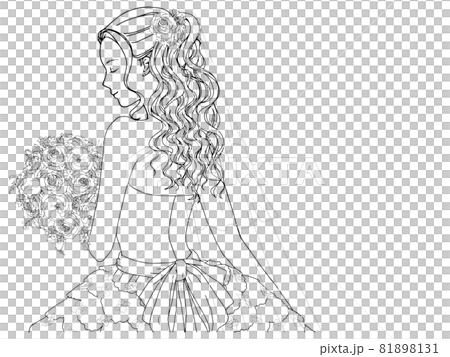 Sideways bride line drawing with eyes closed ② (wedding dress, upper body) Sideways bride line drawing with eyes closed ② (wedding dress, upper body) 81898131