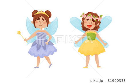 Cute Fairy or Pixie with Etherial Wings and Magic Wand Vector Set Cute Fairy or Pixie with Etherial Wings and Magic Wand Vector Set 81900333