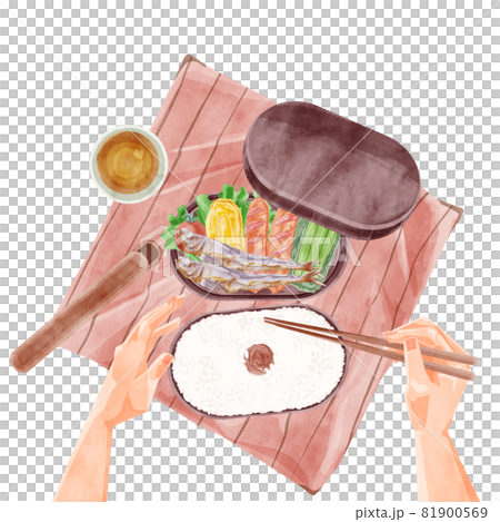 午餐吃手工便當的手寫水彩風格插圖 午餐吃手工便當的手寫水彩風格插圖 81900569