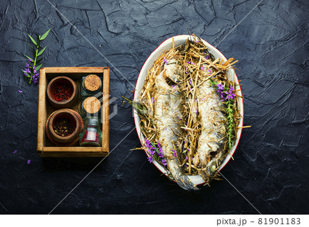 Seabass fish baked in the oven Seabass fish baked in the oven 81901183