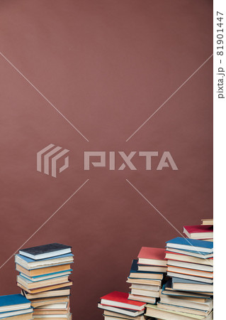 Stacks of books for teaching knowledge university library brown background Stacks of books for teaching knowledge university library brown background 81901447
